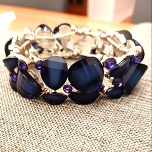 Dark Blue Crystal Stretchy Bracelet  - Pre-loved (6.5")